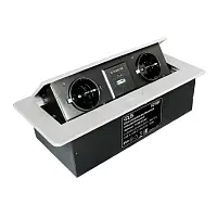 Блок розеток прямоугольный выдвижной 2 розетки (Schuko), USBA +USBC, max 2700W, 250V, с проводом 2,0 метра, белый — купить оптом и в розницу в интернет магазине GTV-Meridian.